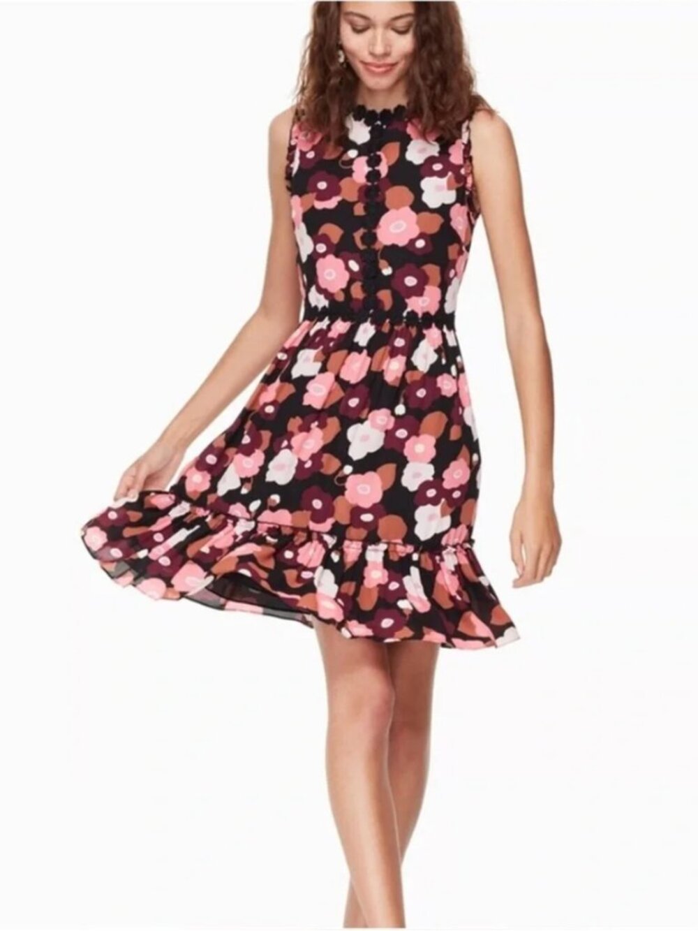 Kate Spade New York Blooming Mini Dress Pink Black Brown 10sz